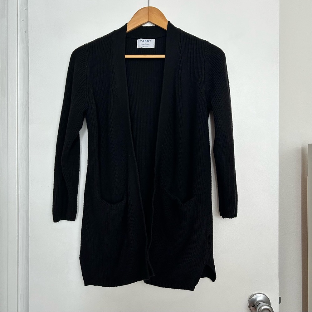 Black Open Front Knitted Cardigan Sweater